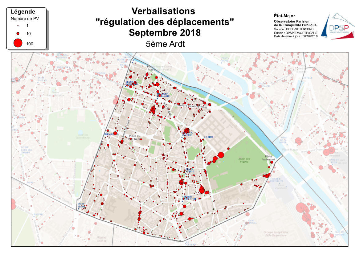 Hotspots Régul Déplacements sept 2018 par arrdt_5.png (DPSP) Cartographie de la régulation des déplacements