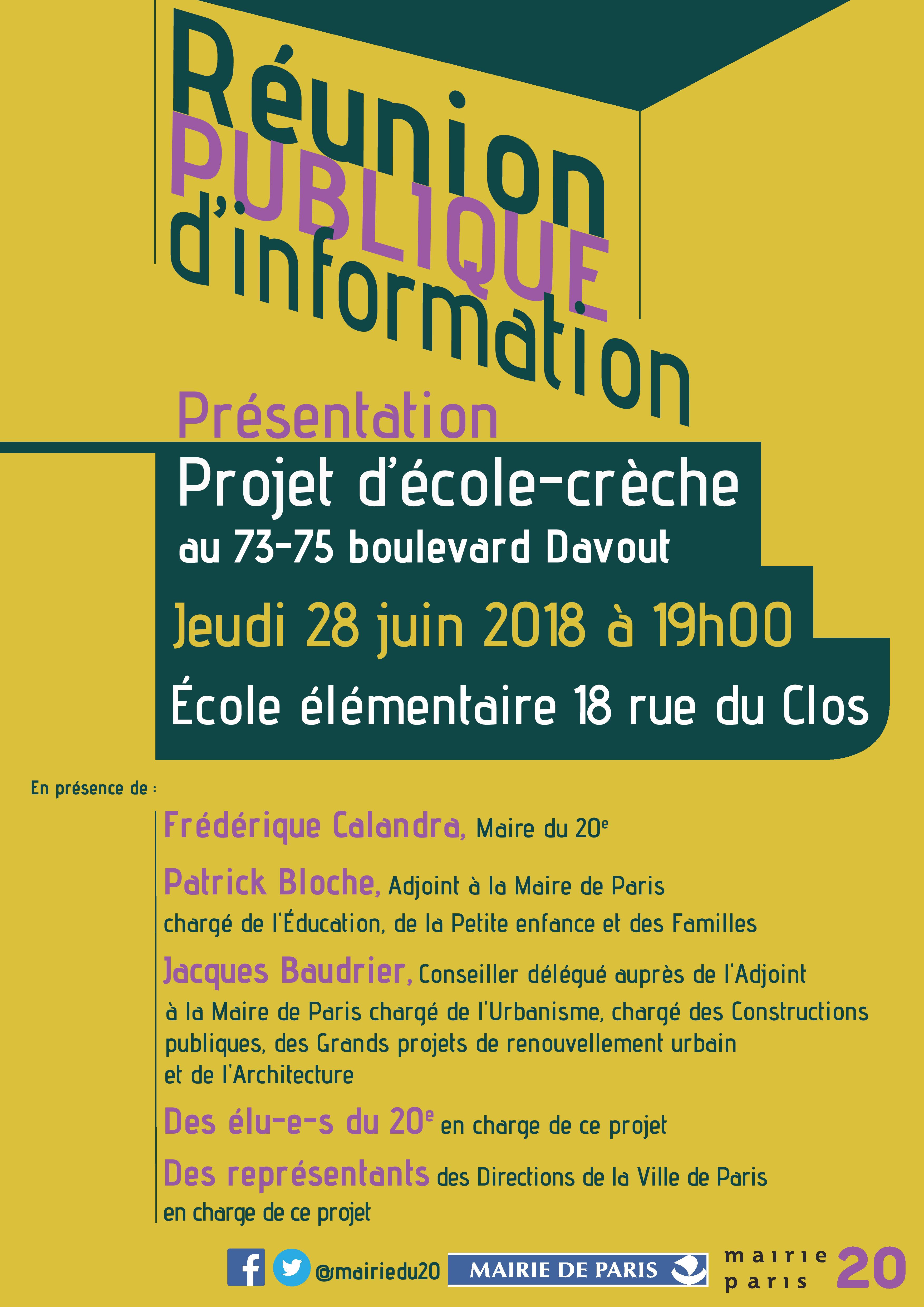 RPI Réunion publique d'information école crèche Davout 28 juin 2018 (Communication M20)