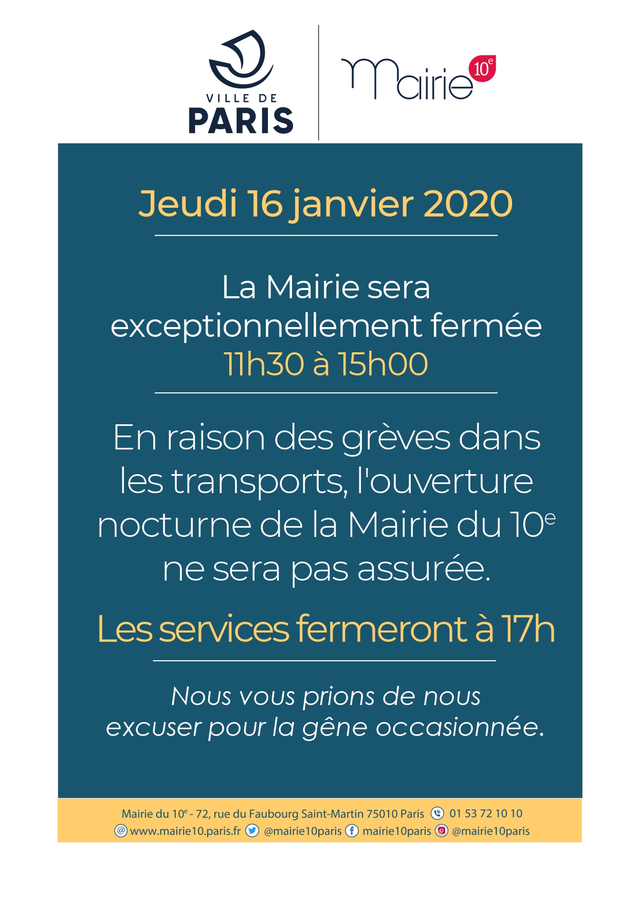 Fermeture mairie 16 janvier 2020