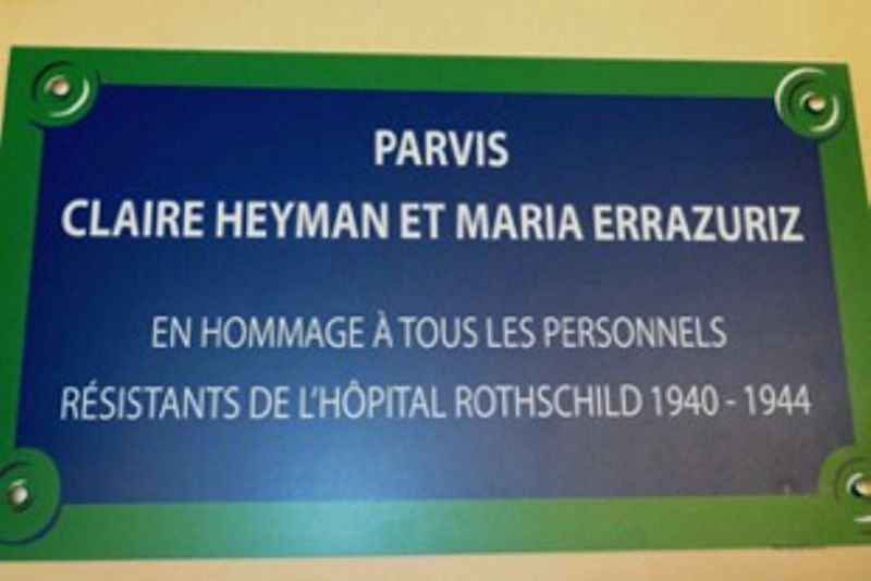 Claire Heyman et Maria Errazuriz.jpg Plaque en hommage à Claire Heyman et Maria Errazuriz, assistante sociale et infirmière à l’Hôpital Rothschild, parvis de l’Hopital situé à l’angle de la rue de Picpus et de la rue Santerre