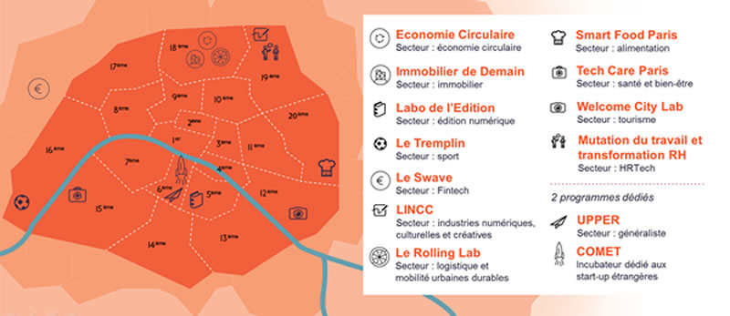carte des incubateurs Paris & Co