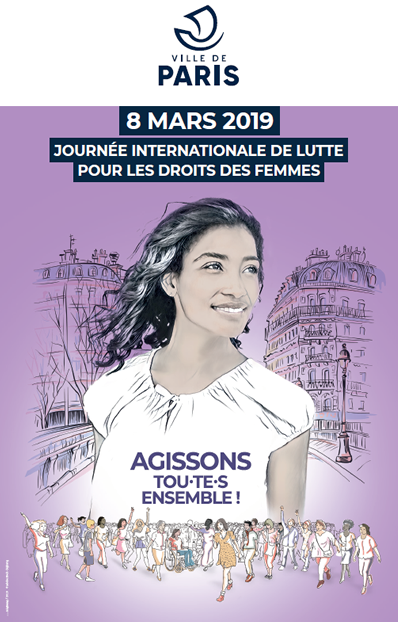 Affiche 8 mars 2019 journée pour les droits des femmes (Ville de Paris)