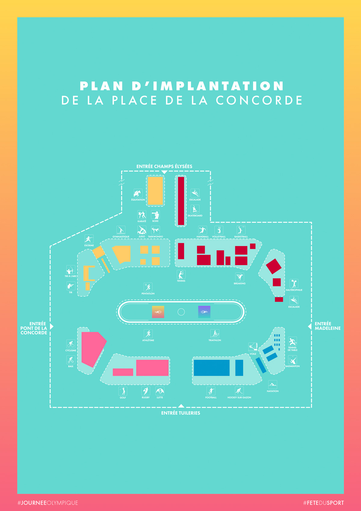 Plan d'implantation de la place de la concorde pour la journée olympique 2019 (Ville de Paris)