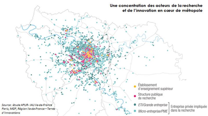 Les acteurs de la recherche francilienne.jpg (Etude APUR -IAU ILe-de-France Paris, MGP, Région Ile de France-Terres d'innovations)